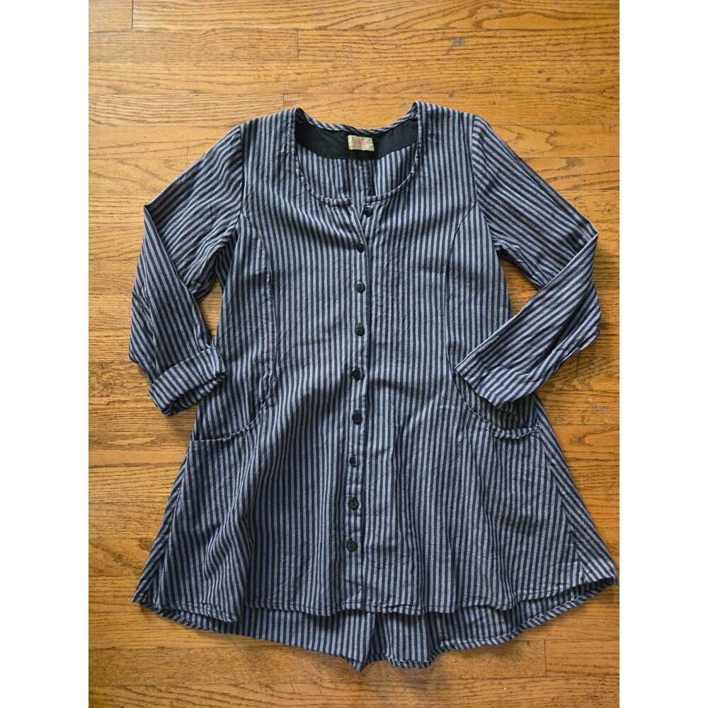 Tulip Shirt Dress Womens XS Striped Button Front Long Sleeve Minimalist Pockets